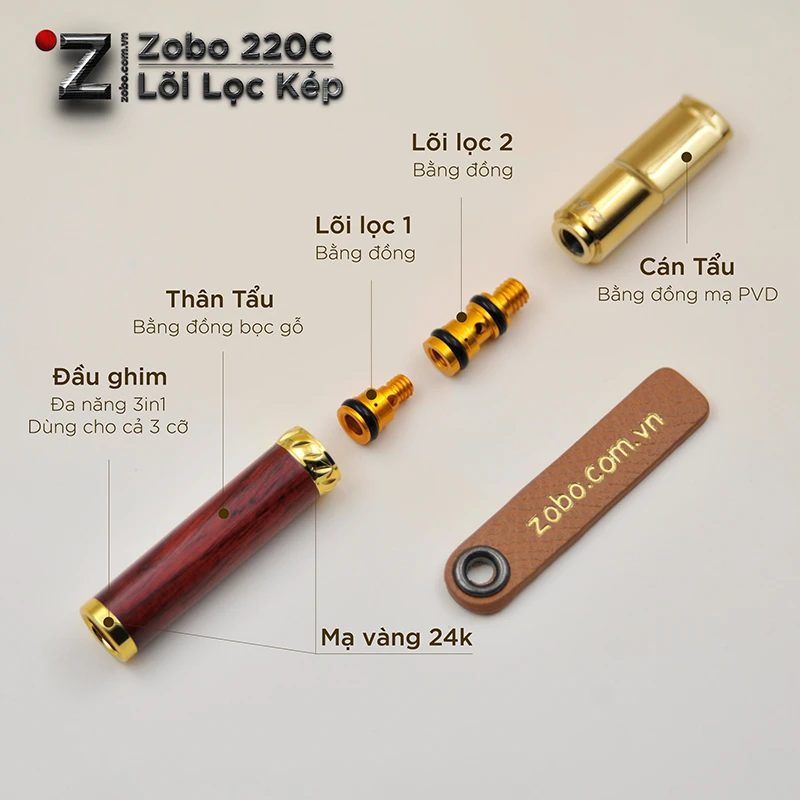 Tẩu thuốc lá cao cấp với công nghệ lọc kép tốt nhất, làm từ đồng và gỗ tự nhiên